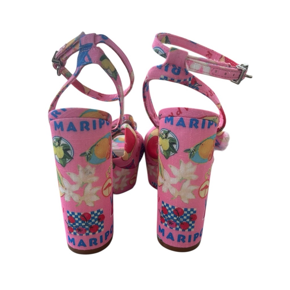 GIANNI BINI Pink Tobias Linen Mismatched Buckle Platform Sandals Heels 7.5 NEW - Picture 7 of 11